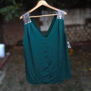 MM Couture Sleeveless Teal Embellished Shoulder Tank Top L